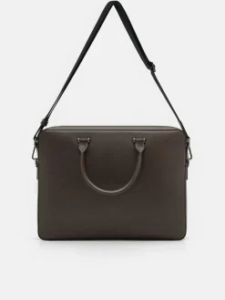 Saffiano Leather Briefcase - Dark Brown