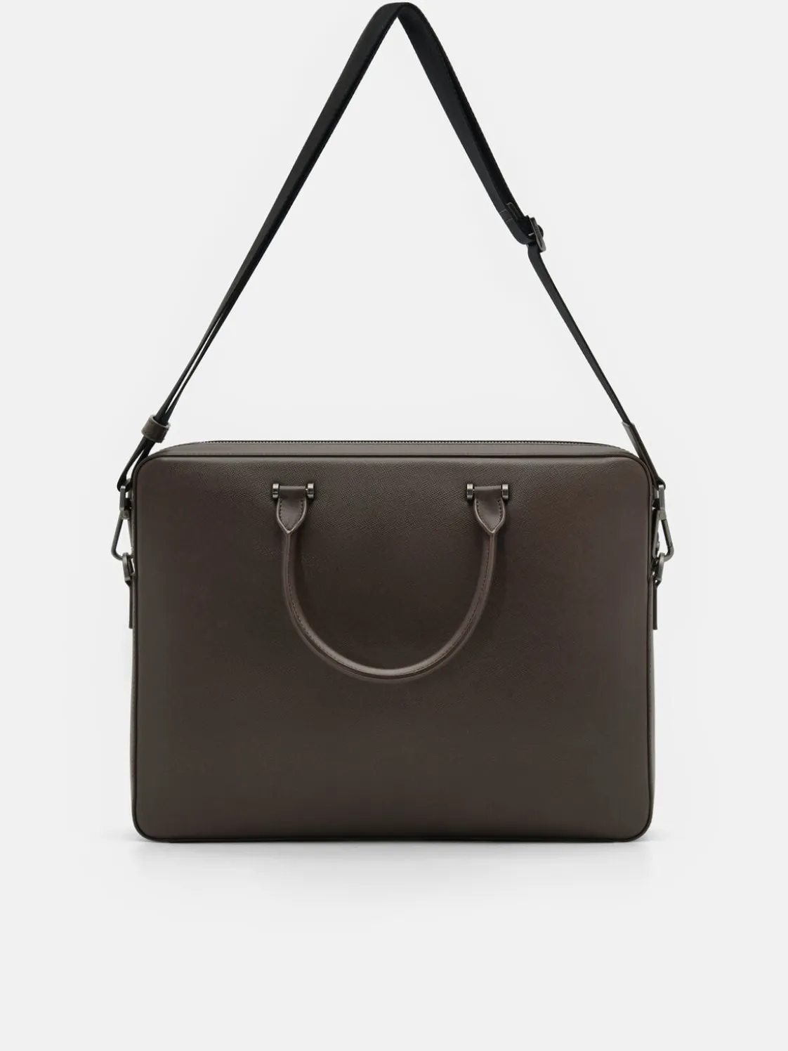 Saffiano Leather Briefcase - Dark Brown