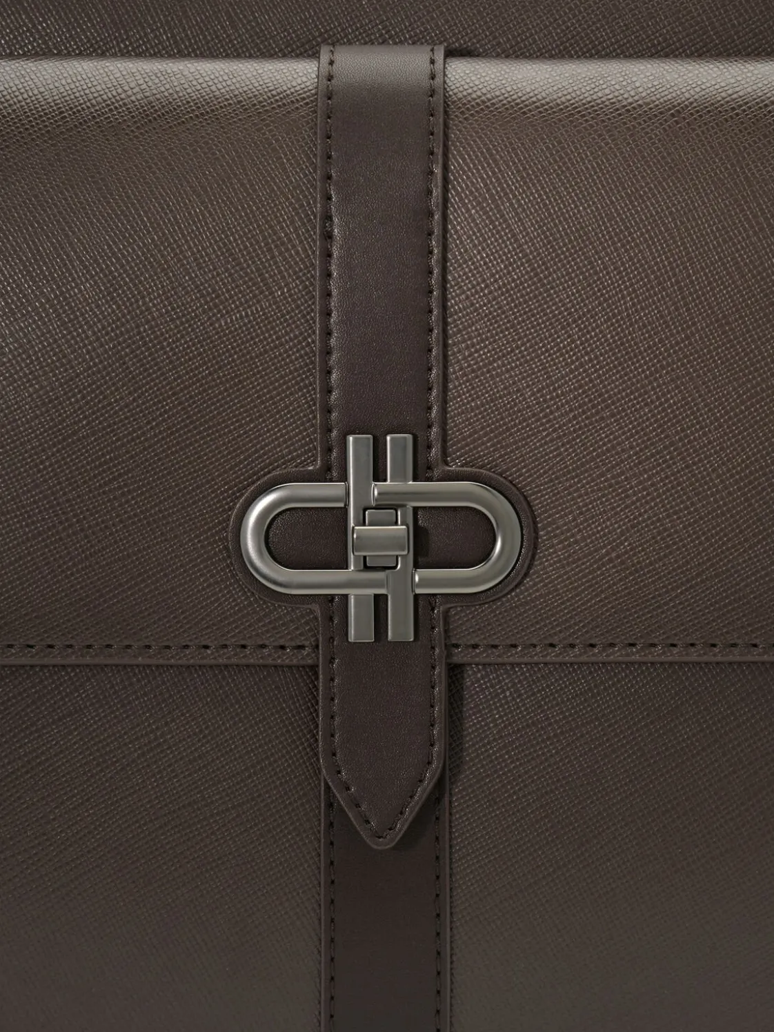 Saffiano Leather Briefcase - Dark Brown