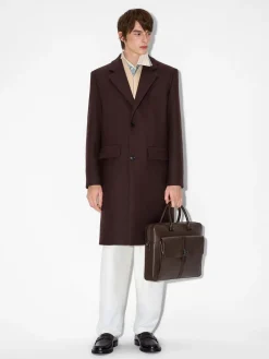 Saffiano Leather Briefcase - Dark Brown