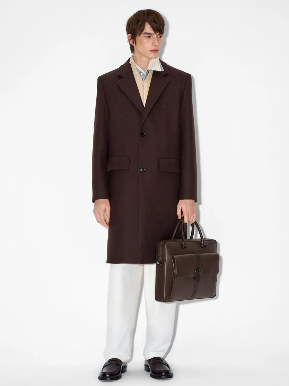 Saffiano Leather Briefcase - Dark Brown