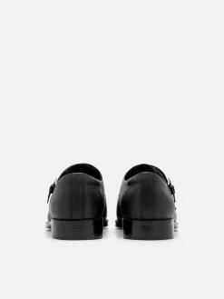 Saffiano Leather Double Monkstrap Shoes - Black