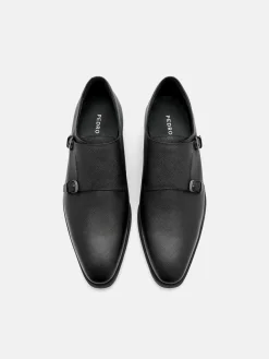 Saffiano Leather Double Monkstrap Shoes - Black