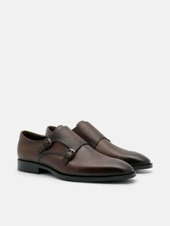 Saffiano Leather Double Monkstrap Shoes - Brown