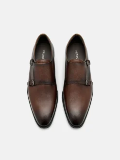 Saffiano Leather Double Monkstrap Shoes - Brown