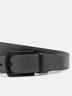 Saffiano Leather Reversible Pin Belt - Dark Grey