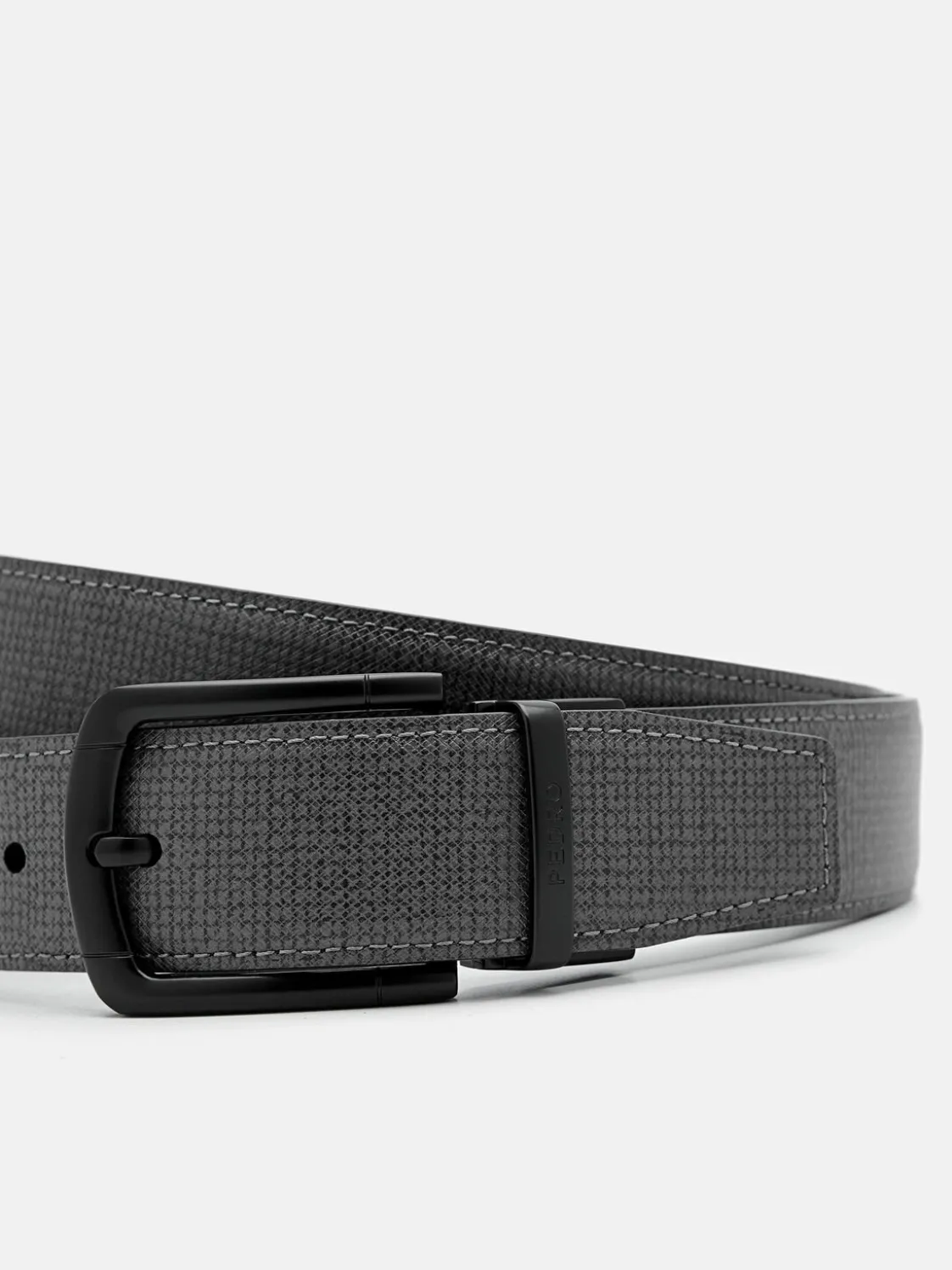 Saffiano Leather Reversible Pin Belt - Dark Grey