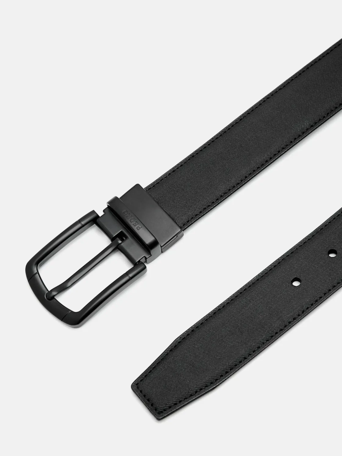 Saffiano Leather Reversible Pin Belt - Dark Grey