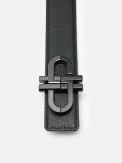 Saffiano Leather Reversible Tang Belt - Black