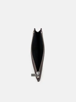 Saffiano Leather Zipped Card Holder - Dark Brown Saffiano