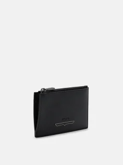 Saffiano Leather Zipped Card Holder - Black Saffiano
