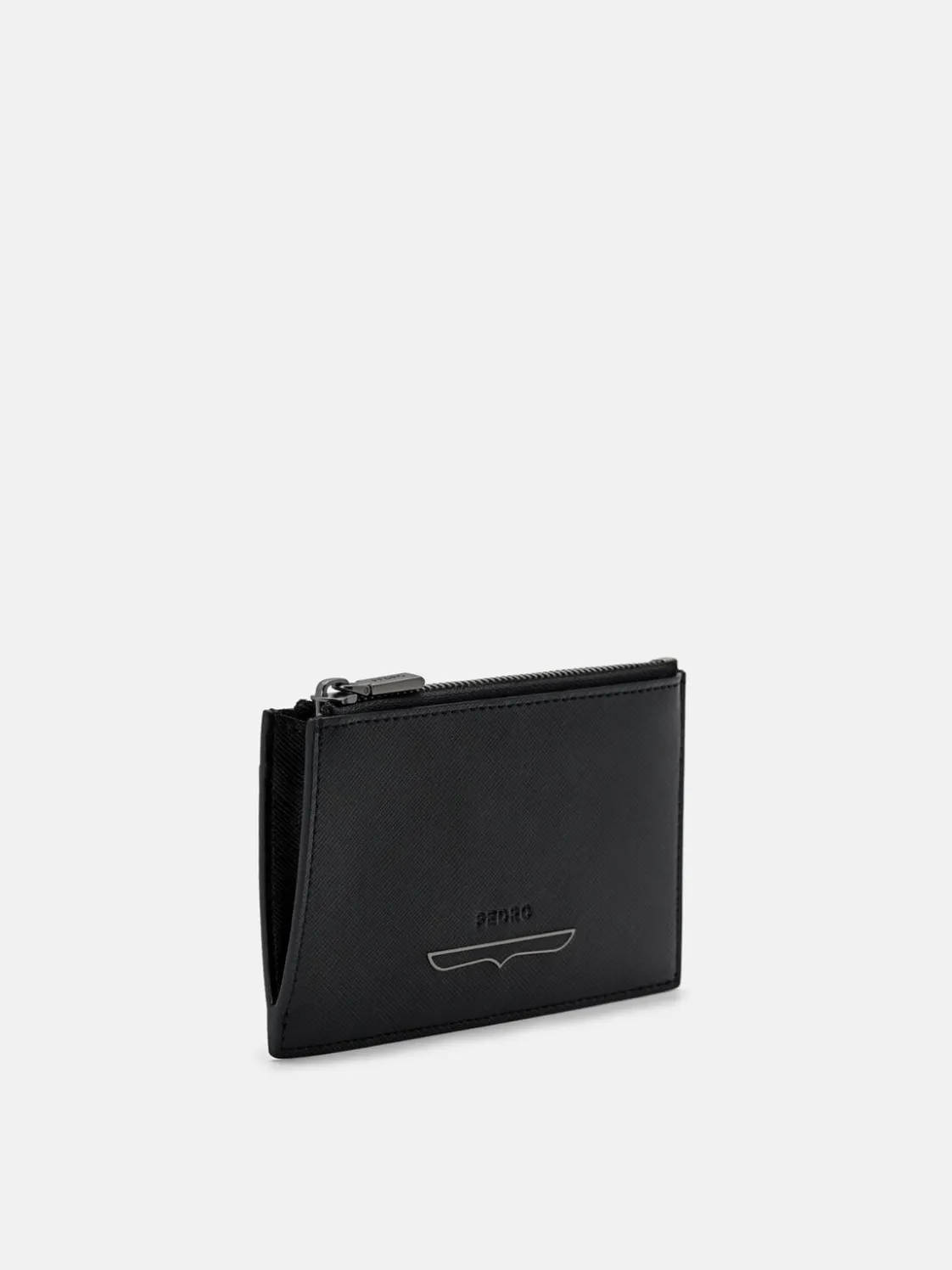 Saffiano Leather Zipped Card Holder - Black Saffiano