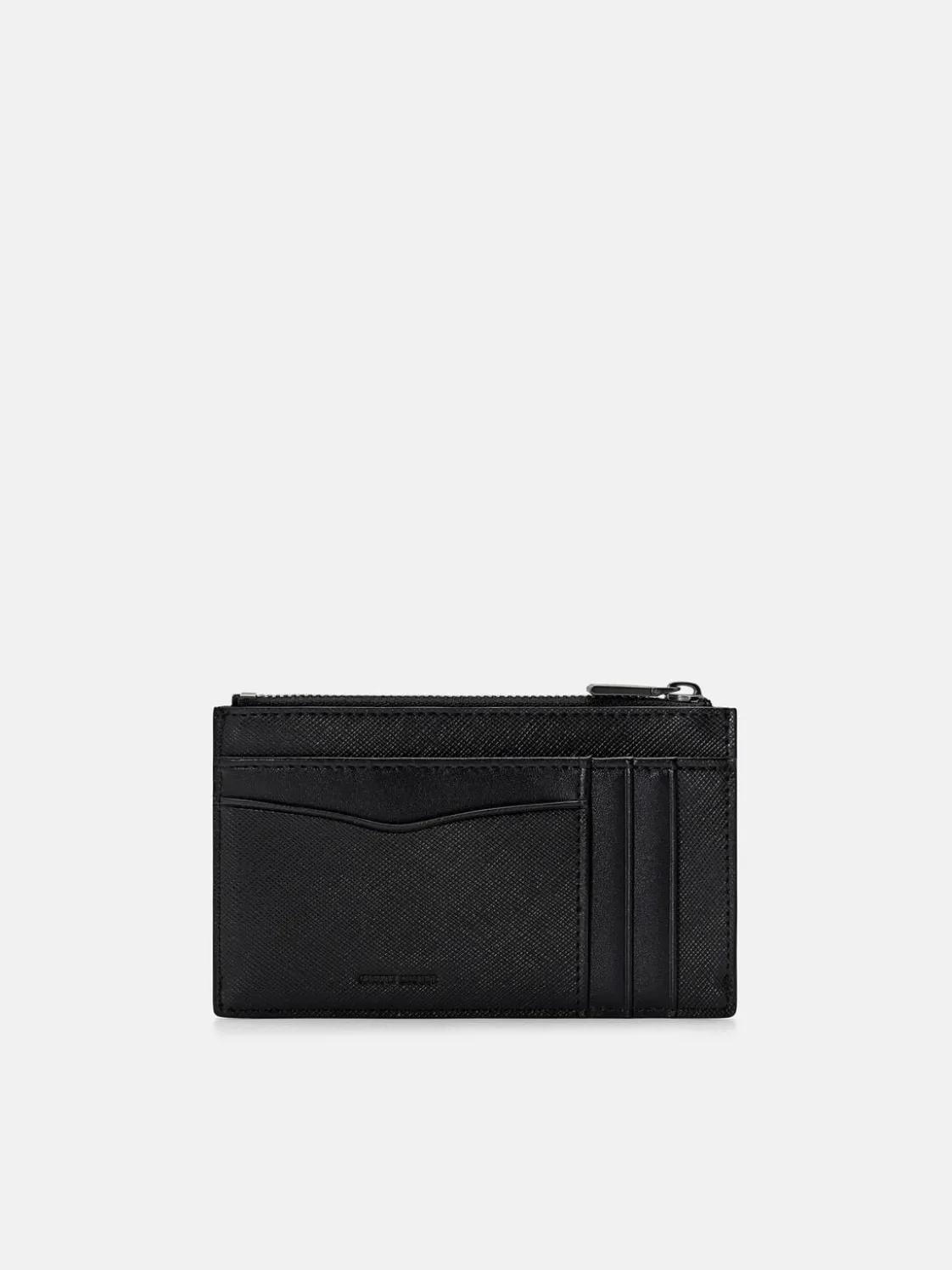 Saffiano Leather Zipped Card Holder - Black Saffiano