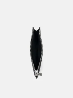 Saffiano Leather Zipped Card Holder - Black Saffiano