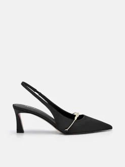 Satin Slingback Heel Pumps - Black