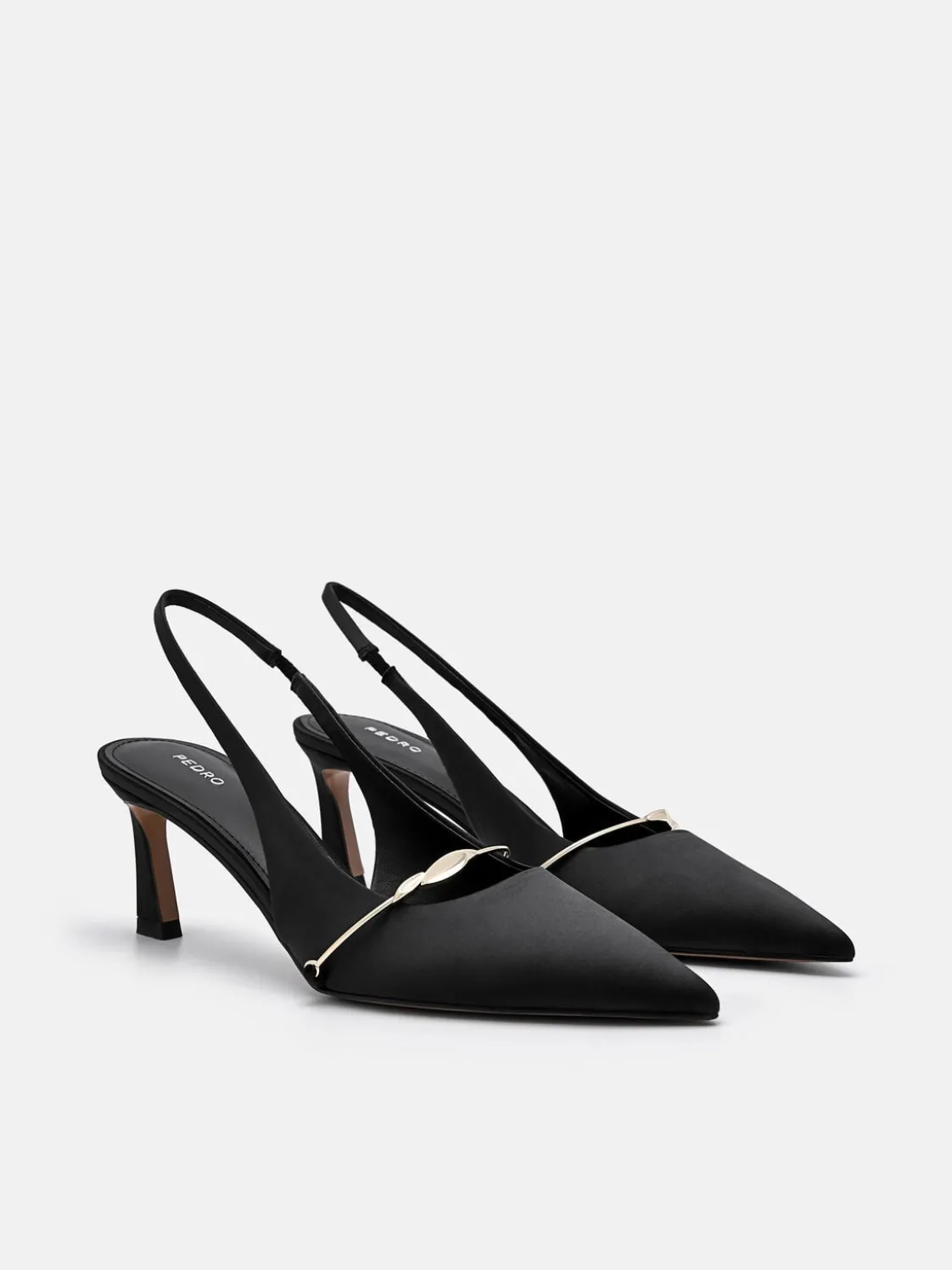Satin Slingback Heel Pumps - Black