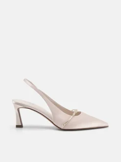 Satin Slingback Heel Pumps - Champagne
