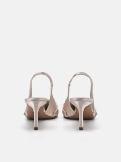 Satin Slingback Heel Pumps - Champagne