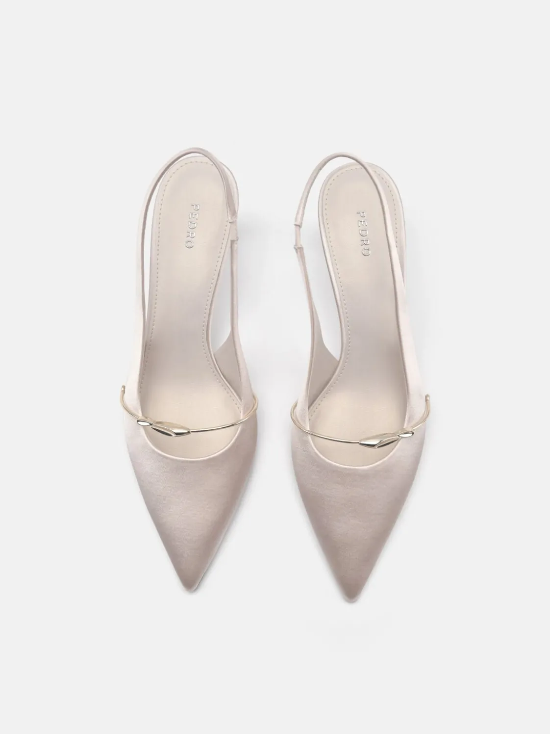 Satin Slingback Heel Pumps - Champagne