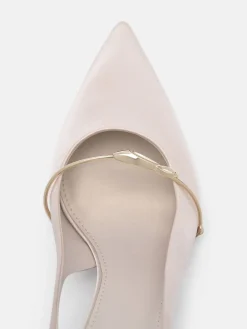 Satin Slingback Heel Pumps - Champagne