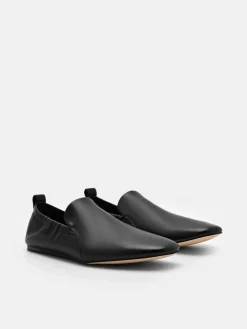 Scrunch Leather Slip-On Flats - Black