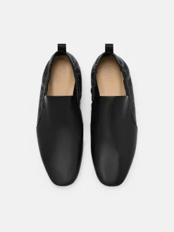 Scrunch Leather Slip-On Flats - Black
