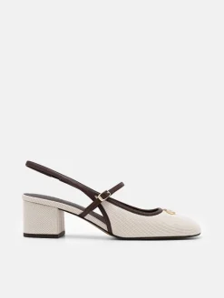 Slingback Heel Pumps - Beige Canvas