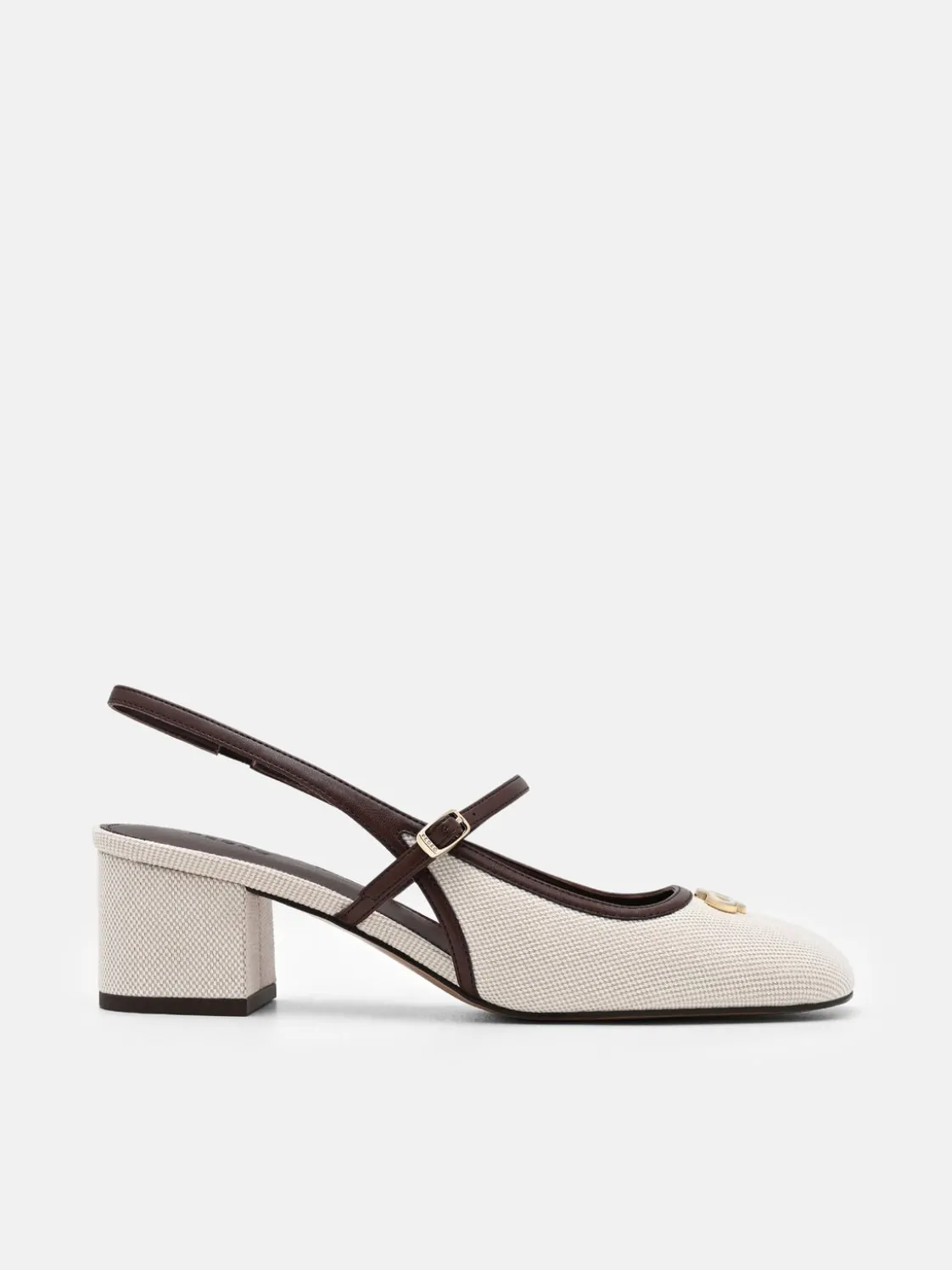 Slingback Heel Pumps - Beige Canvas