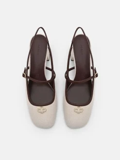 Slingback Heel Pumps - Beige Canvas