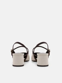 Slingback Heel Pumps - Beige Canvas
