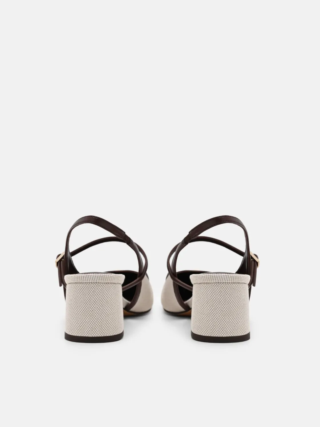 Slingback Heel Pumps - Beige Canvas