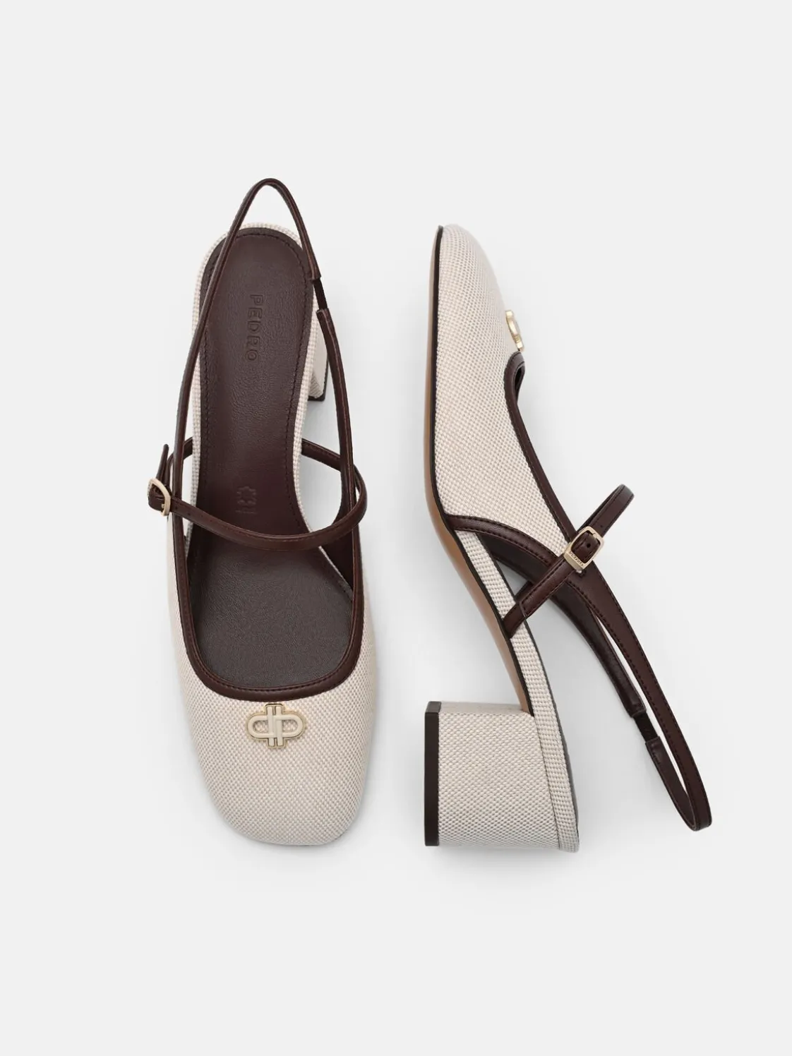 Slingback Heel Pumps - Beige Canvas