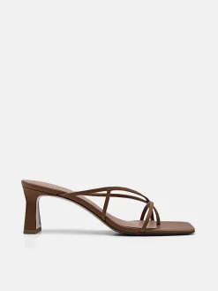 Strappy Toe Loop Heel Sandals - Brown