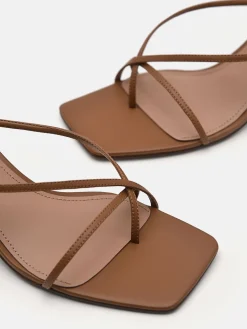 Strappy Toe Loop Heel Sandals - Brown
