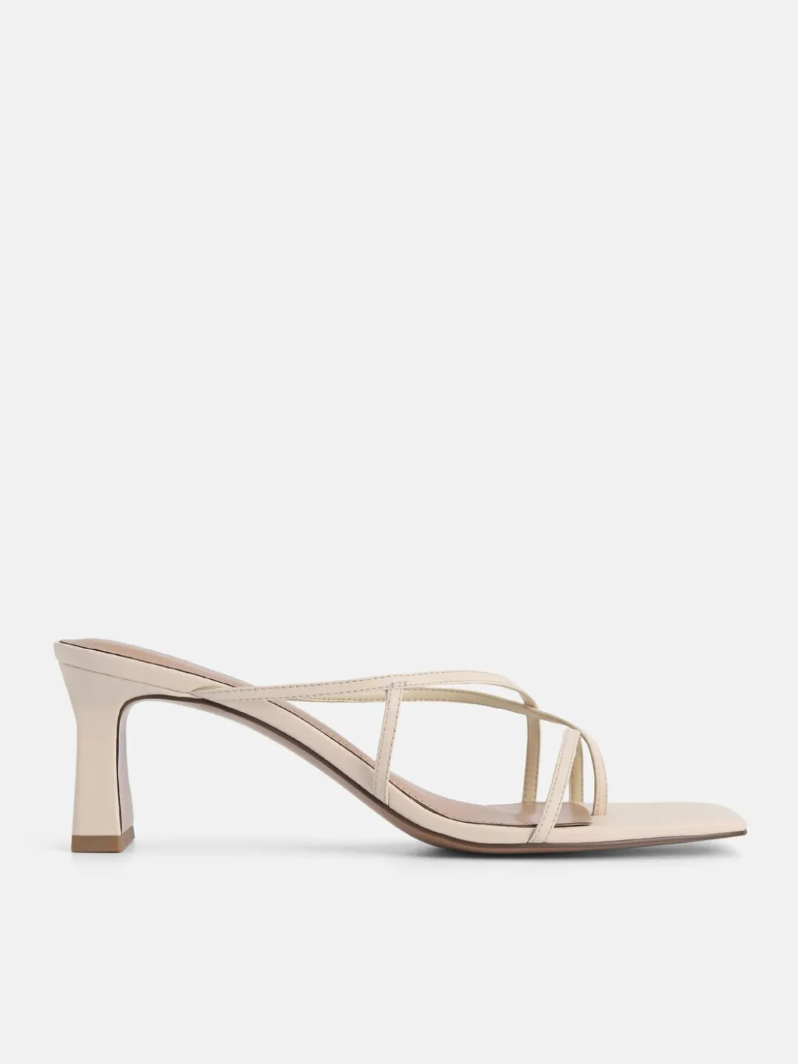 Strappy Toe Loop Heel Sandals - Beige
