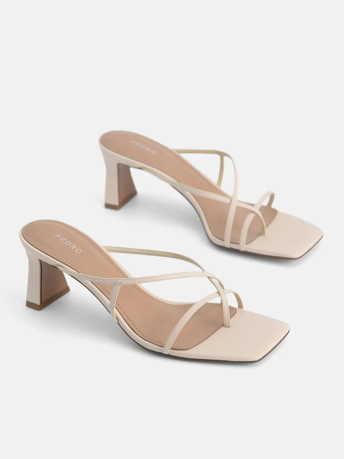 Strappy Toe Loop Heel Sandals - Beige