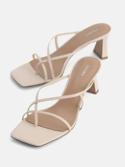 Strappy Toe Loop Heel Sandals - Beige