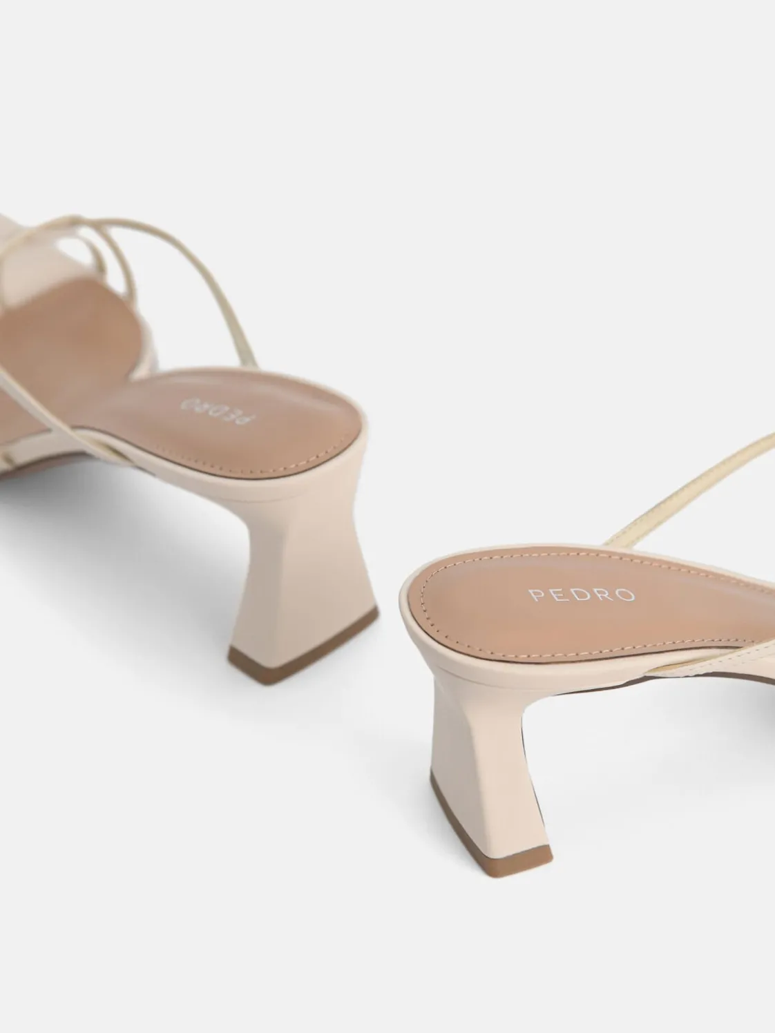 Strappy Toe Loop Heel Sandals - Beige