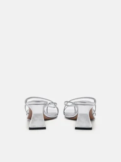 Strappy Toe Loop Heel Sandals - Silver
