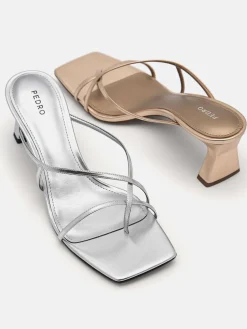Strappy Toe Loop Heel Sandals - Silver