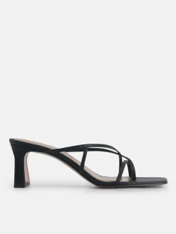 Strappy Toe Loop Heel Sandals - Black