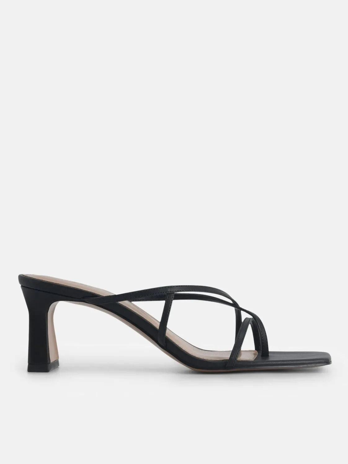 Strappy Toe Loop Heel Sandals - Black