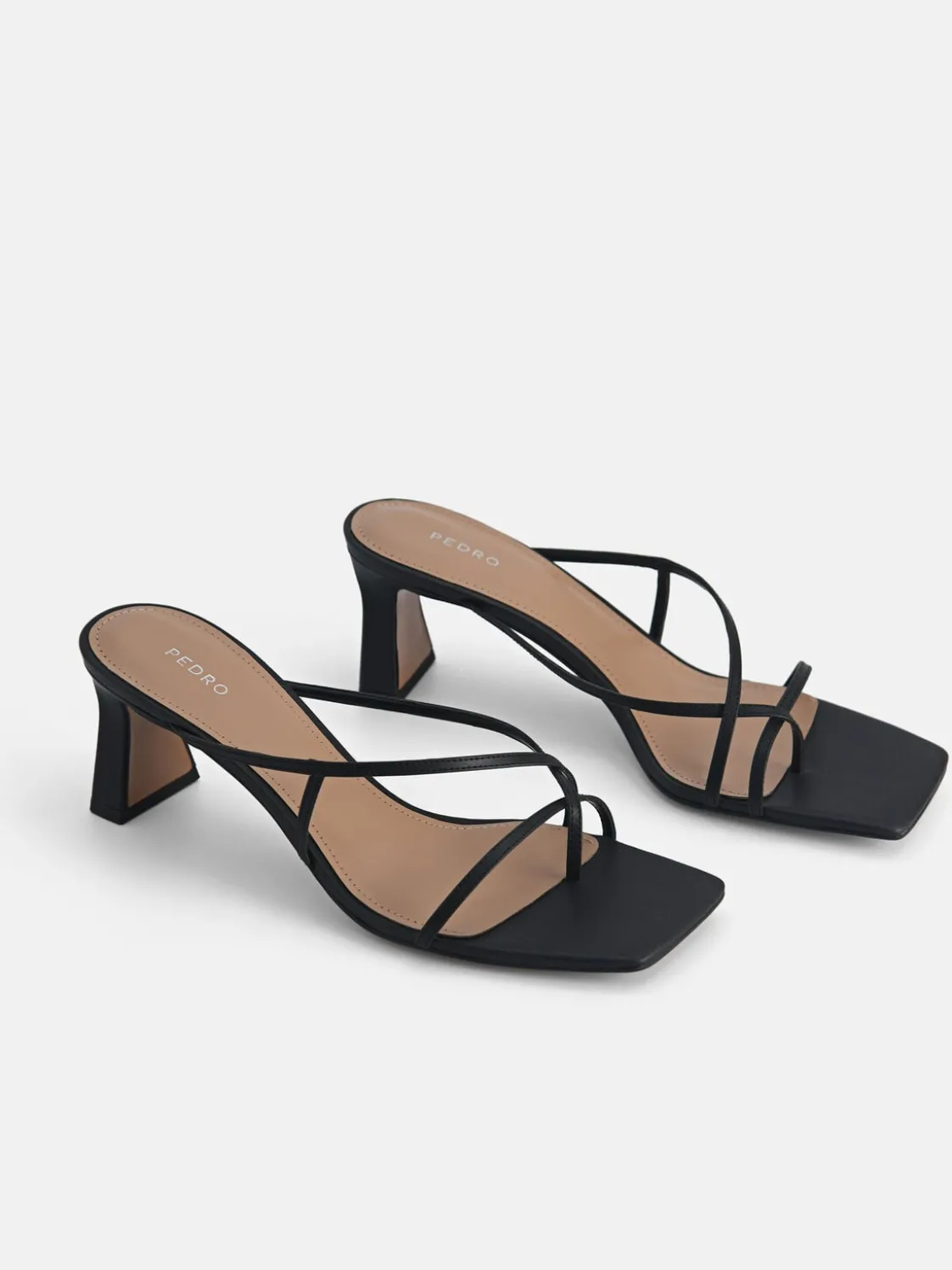 Strappy Toe Loop Heel Sandals - Black