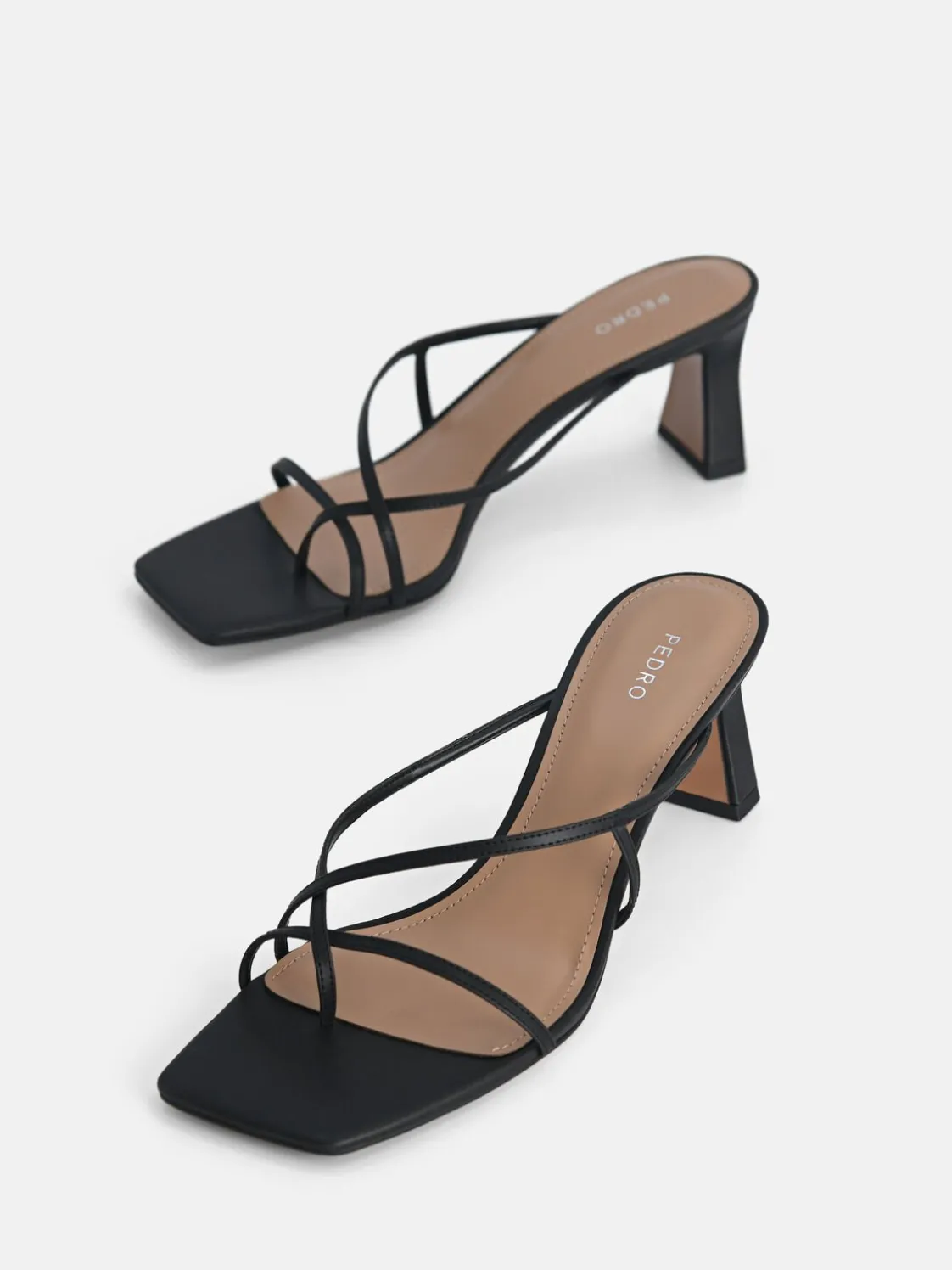 Strappy Toe Loop Heel Sandals - Black