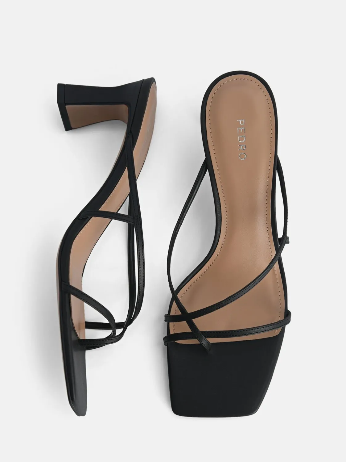 Strappy Toe Loop Heel Sandals - Black