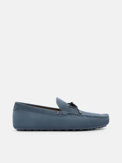 Suede Bow Driving Shoes - Slate Blue