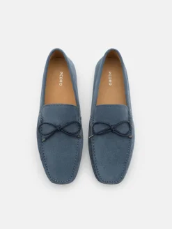 Suede Bow Driving Shoes - Slate Blue
