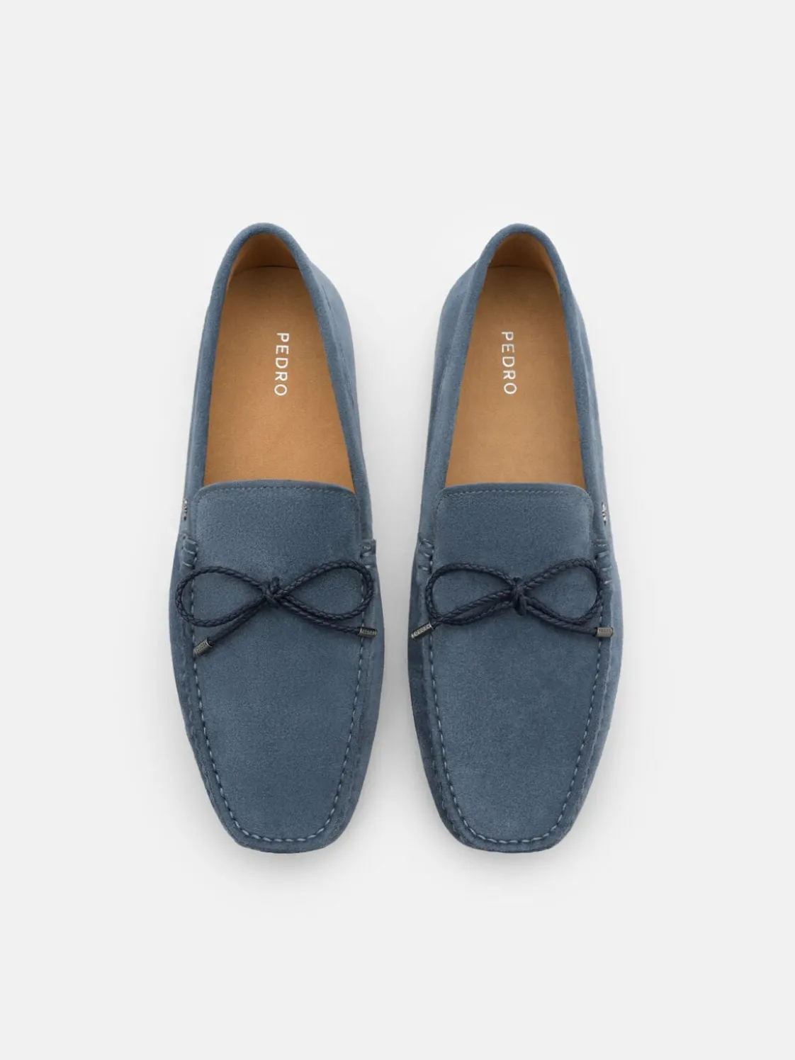 Suede Bow Driving Shoes - Slate Blue
