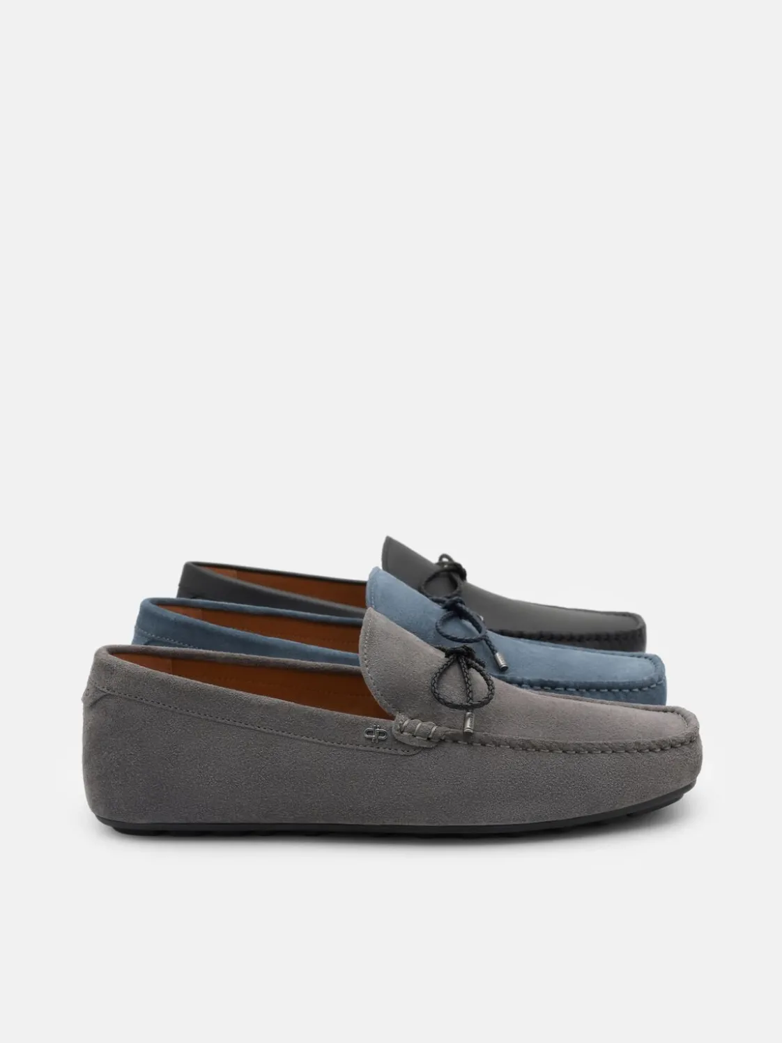 Suede Bow Driving Shoes - Slate Blue