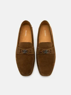 Suede Horsebit Driving Shoes - Brown